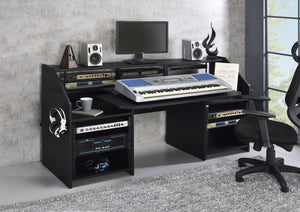 English Elm Black Music Desk With Integrated Earphone Rack - Spacious, Durable, And Organized Workspace For Musicians B062P215478-GIGA