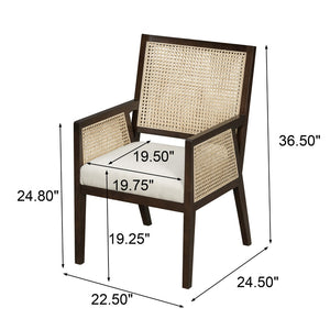 English Elm Natural Rattan Woven Armchair Set Rubberwood Farmhouse Coastal Dining Seating Pair Beige,Dark Brown,Natural N776P385750D