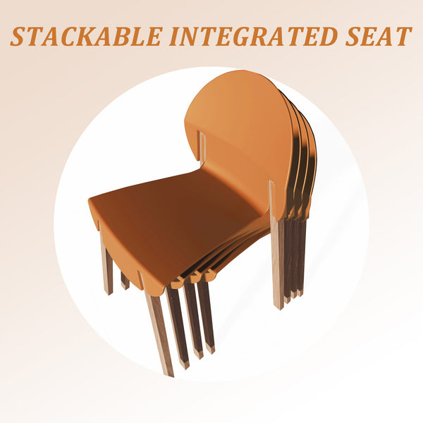 English Elm 4-PackTropical Orange Chairs with Solid Red Oak Legs, Ergonomic PP Seat, 330lb Strength, Easy-Clean W3450P322871