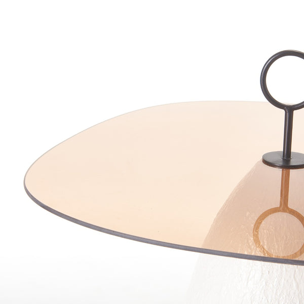 English Elm Indoor Oval Brown Glass Top Accent Table with Sculptural White Conical Base N772P385365W