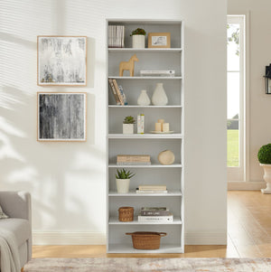 English Elm CD MDF 8-Tier Media Cabinet with Adjustable Shelves, 71" Tall Sturdy Storage for Home Office Display and Organization White W2972P333111