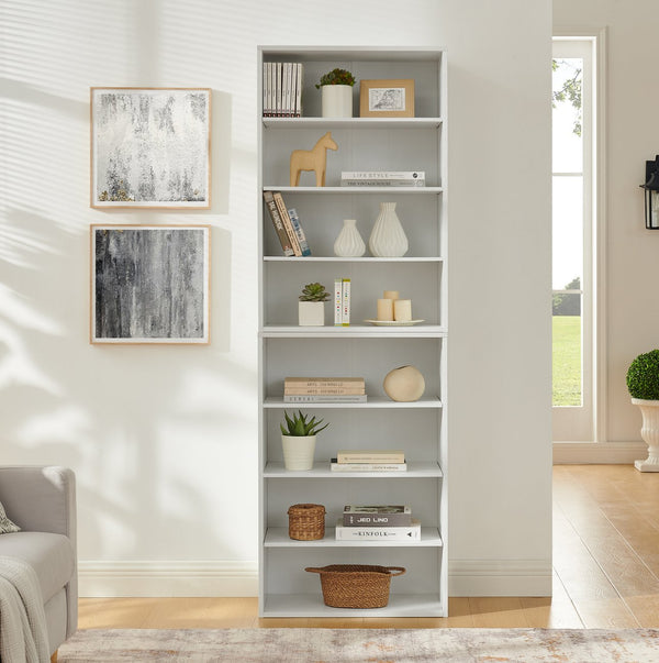 English Elm CD MDF 8-Tier Media Cabinet with Adjustable Shelves, 71" Tall Sturdy Storage for Home Office Display and Organization White W2972P333111