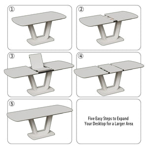 English Elm 62.99-78.74" Expandable Grey-White Dining Table With U-Shaped Legs - Modern Industrial Style For Home & Office P2 W2189S00751-GIGA