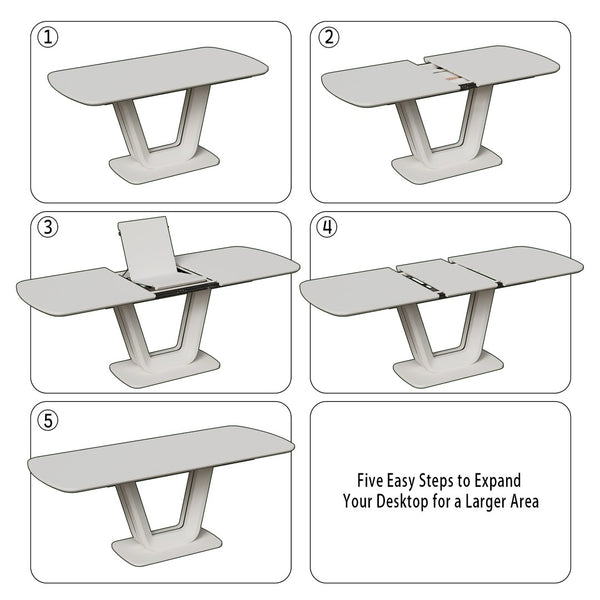 English Elm 62.99-78.74" Expandable Grey-White Dining Table With U-Shaped Legs - Modern Industrial Style For Home & Office P2 W2189S00751-GIGA
