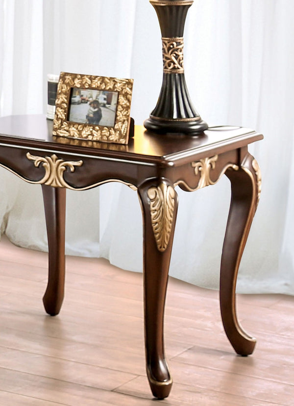 English Elm Traditional End Table With Elegant Carved Details, Curved Legs & Rich Tobacco Finish – Timeless Style! B2741P361146-GIGA