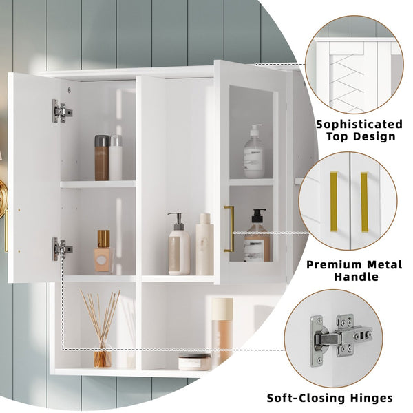 English Elm 35 Inch Wall Mount Medicine Cabinet Soft Close Mirror Storage for Modern Bathroom White N710P389453K