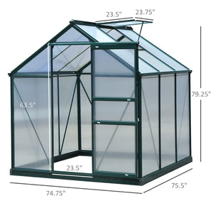 English Elm Silver Aluminum Walk-in Greenhouse with Polycarbonate Panels and Adjustable Roof Vent T3971S00010