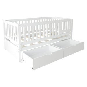 English Elm Convertible Toddler Daybed Solid Pine Kids Bed with Storage Drawers and Removable Rails White N899P429848K