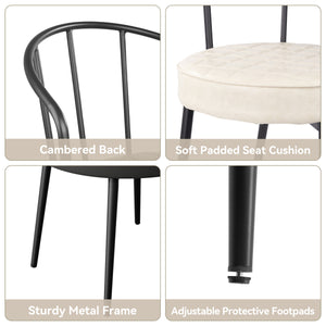 English Elm Dining Chairs Set Of 2 – Mid-Century Modern Armless, Ergonomic Beige Leather Seat, Sturdy Metal Legs T3950P394504