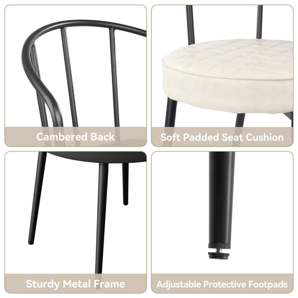 English Elm Dining Chairs Set Of 2 – Mid-Century Modern Armless, Ergonomic Beige Leather Seat, Sturdy Metal Legs T3950P394504