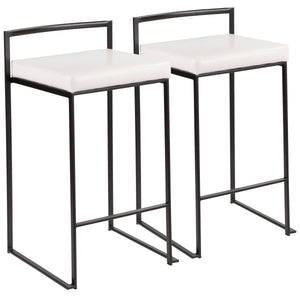 English Elm Fuji Stackable Counter Stools Set of 2 in Black Frame with White Faux Leather Cushions, Modern Comfort B202P222379