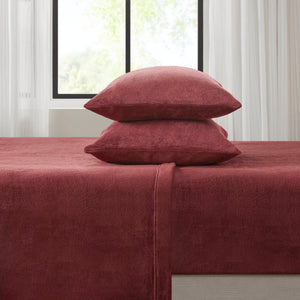 English Elm 4 Pcs King Micro Plush Sheet Set In Luxurious Burgundy - Ultra-Soft, Warm, & Easy Care Bedding Set B035P319761