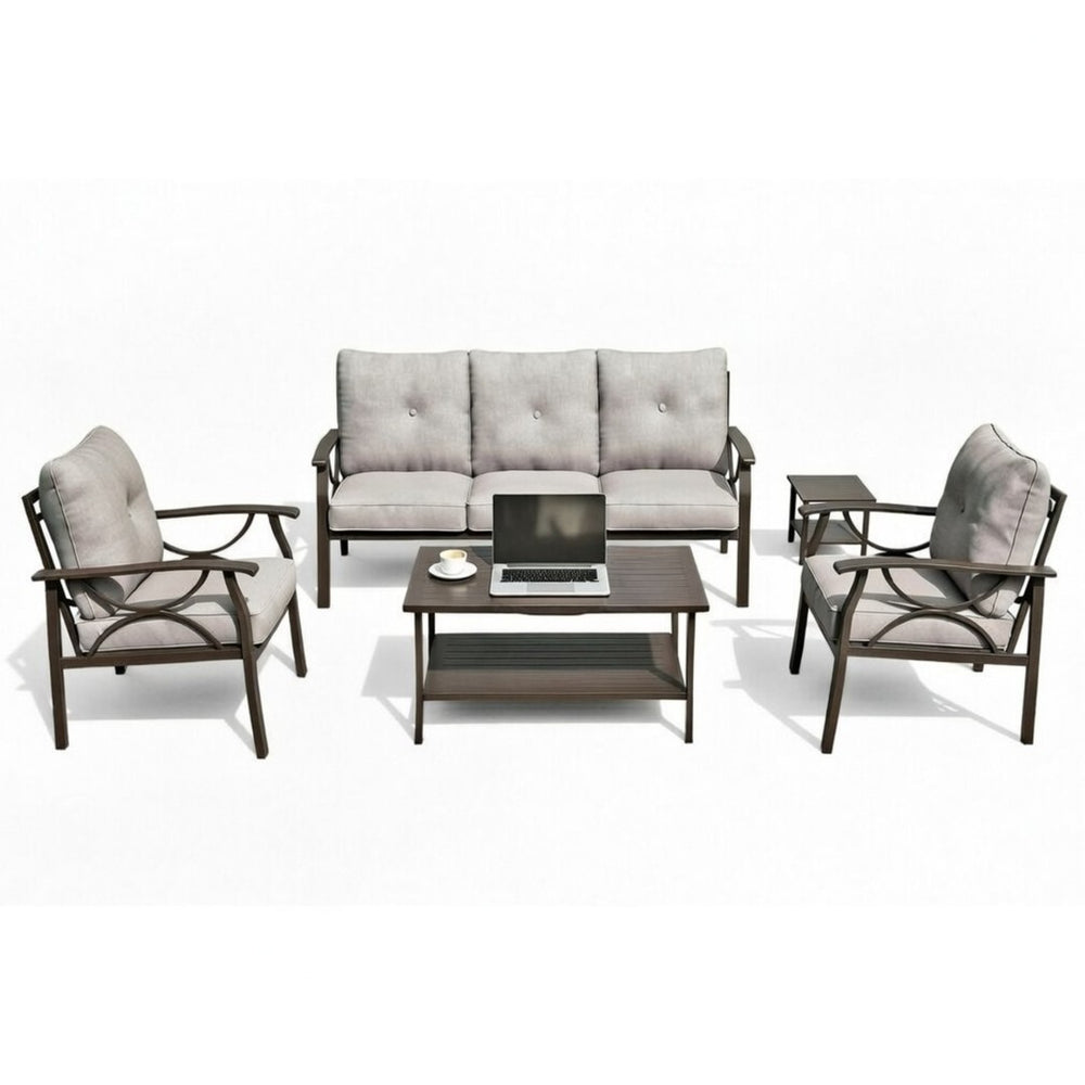 English Elm 5-piece Outdoor Conversation Set with Steel Frame Weather Resistant Cushions Patio Seating Gray B082S00128