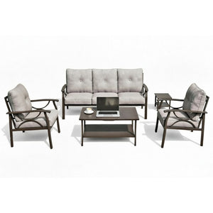 English Elm 5-piece Outdoor Conversation Set with Steel Frame Weather Resistant Cushions Patio Seating Gray B082S00128