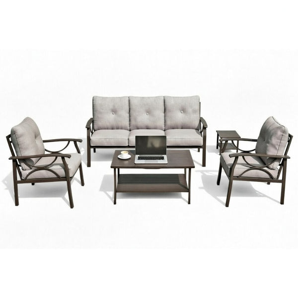 English Elm 5-piece Outdoor Conversation Set with Steel Frame Weather Resistant Cushions Patio Seating Gray B082S00128