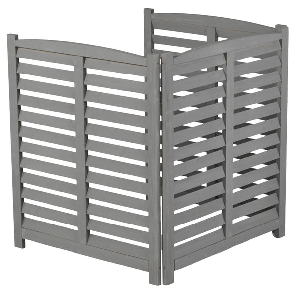 English Elm 3-panel Slatted Wood Outdoor Privacy Screen for Ac Units Trash Enclosures Gardens Grey W2640P272033