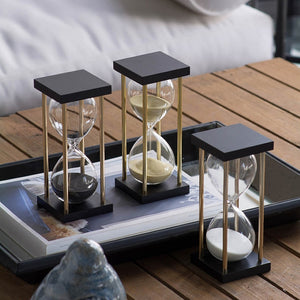 English Elm Set Of 2 Spellman Hourglasses - Elegant 15-Minute Timers With Black & Brass Frame For Home Decor W2078P278790-GIGA