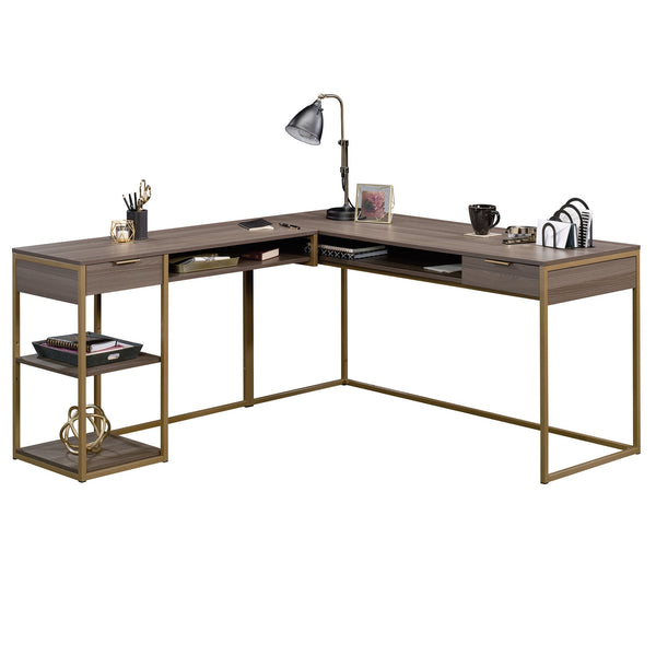 English Elm L-Shaped Desk With Durable Wood & Metal Frame, Stylish Storage, Perfect For Home Office Or Living Room B356P367849