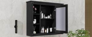 English Elm 35'' Modern Wall Medicine Cabinet with Mirror, Black MDF Storage, Soft-Close Hinges, Towel Rod, Adjustable Shelves N710P197128B