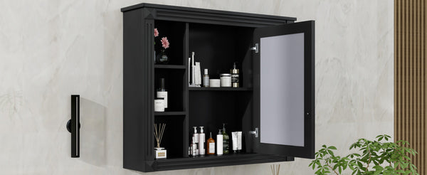 English Elm 35'' Modern Wall Medicine Cabinet with Mirror, Black MDF Storage, Soft-Close Hinges, Towel Rod, Adjustable Shelves N710P197128B