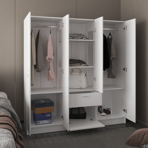 English Elm Mitu Six Doors Armoire White - 71.2" High MDF Wardrobe with 7 Shelves, Hanging Rods & Spacious Drawer B200S00426