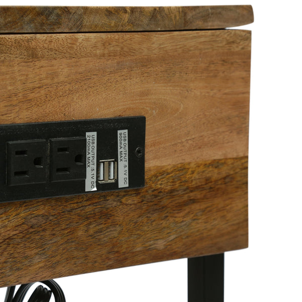 English Elm Christopher Knight Home® - C- Modern Industrial C-Table with Mango Wood Top, USB & Outlets, Handcrafted C-Shape Side Table 71447.00