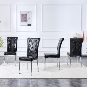 English Elm Set of 4 Glam Faux Leather Dining Chairs with Crystal Buckle and Gold Tone Legs Black W3226P311056