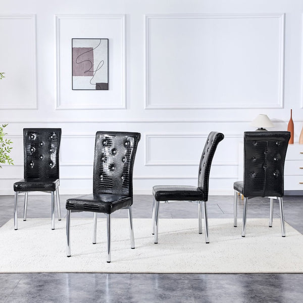 English Elm Set of 4 Glam Faux Leather Dining Chairs with Crystal Buckle and Gold Tone Legs Black W3226P311056