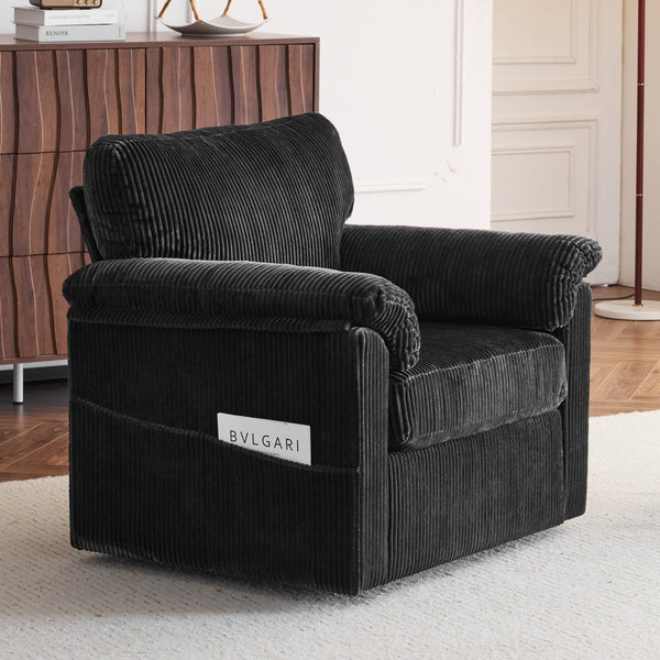 English Elm 33 Inch Oversized Swivel Corduroy Lounge Chair with Plush Chenille Cushioning and Support Springs Grey W1829P265016