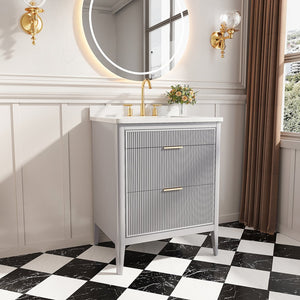 English Elm Fully Assembled 30'' Grey Freestanding Bathroom Vanity With Marble Top & Dual Handle Sets - Ready To Use! W1826P308972