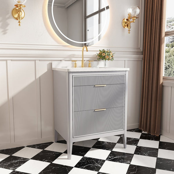 English Elm Fully Assembled 30'' Grey Freestanding Bathroom Vanity With Marble Top & Dual Handle Sets - Ready To Use! W1826P308972