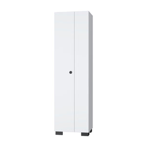 English Elm FM Aiken Broom Cabinet White – Narrow Storage Cabinet with Inner Shelves, 3 Broom Hangers & Doors B128S00058