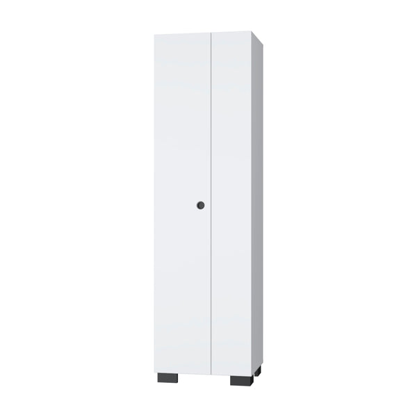 English Elm FM Aiken Broom Cabinet White – Narrow Storage Cabinet with Inner Shelves, 3 Broom Hangers & Doors B128S00058