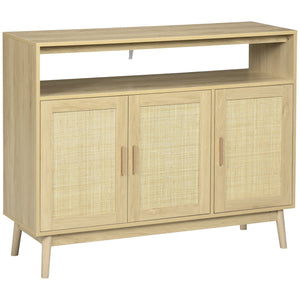 English Elm HOMCOM Boho Sideboard Buffet Cabinet with Rattan Doors, Adjustable Shelves, Anti-Tip Design, Natural W2225P173879