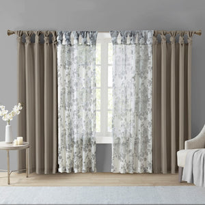 English Elm Twist Tab Lined Window Curtain Panel - Luxurious Pewter Faux-Silk Elegance, 50X95" For Any Room B03598042-GIGA