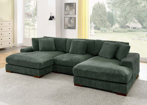 English Elm Large Corduroy Double Chaise Sectional Sofa with Lumbar Support for Spacious Living Rooms Dark Green B2748S00017