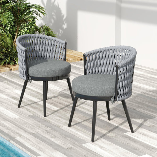 English Elm Christopher Knight Home® - Outdoor Dining Chair with Metal Frame & Handwoven Rope, Weather-Resistant Cushioned Seat for Patio Comfort and Stylish Alfresco Seating Light Gray N770P290585G
