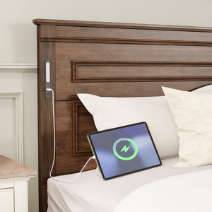 English Elm King Pine Wood Storage Bed with Led Lighting Usb Charging Tall Panel Headboard Walnut W504S00270