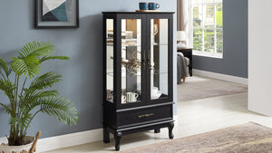 English Elm Lighted Curio Cabinet with Vintage Carved Handles, LED Display, Adjustable Shelves & Hidden Drawer 40" W2275P389711