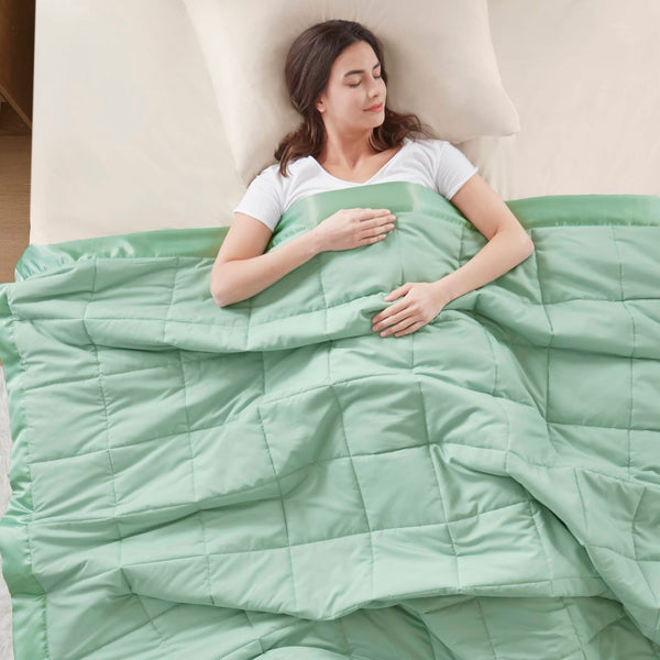 JLA Home Madison Park - Lightweight Down Alternative Blanket with Satin Trim, Moisture-Wicking OEKO-TEX Hypoallergenic Comfort Seafoam MP51-5153