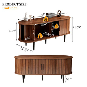 English Elm Tv Stand, 47" Mid-Century Modern Console With Sliding Door & Ample Storage For Home & Office Use W2641P329199-GIGA