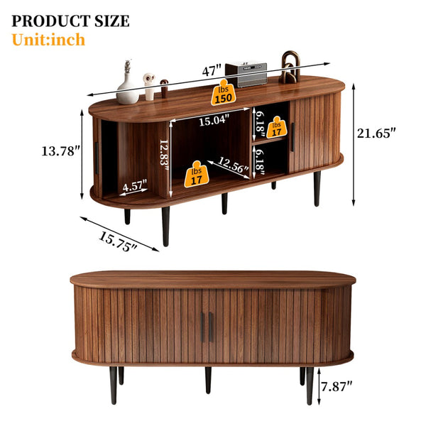 English Elm Tv Stand, 47" Mid-Century Modern Console With Sliding Door & Ample Storage For Home & Office Use W2641P329199-GIGA