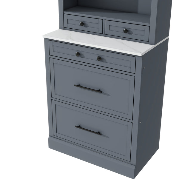 English Elm Modern 83.7in Tall Kitchen Pantry Set of 2 with Faux Marble Countertops, Durable Storage and Anti-Tip Safety Gray SP000075AAE