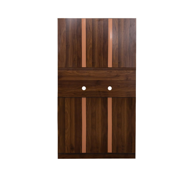 English Elm 70.87" Melamine Wardrobe & Kitchen Cabinet, 6-Door Storage with Drawer & Open Shelf, Walnut Finish, Durable Sturdy Design W331S00172