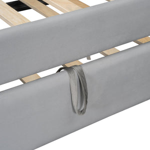 English Elm Twin Upholstered Daybed with Pull-Up Trundle, Velvet High Back with Shelves, Flip Storage & USB Gray SF000194AAE