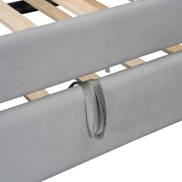 English Elm Twin Upholstered Daybed with Pull-Up Trundle, Velvet High Back with Shelves, Flip Storage & USB Gray SF000194AAE