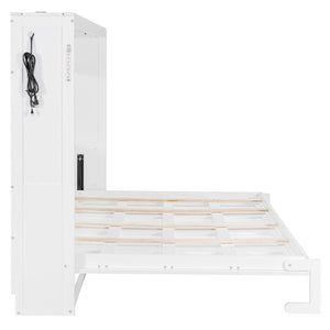 English Elm Queen-size Murphy Wall Bed with Led Ambient Lighting Usb Outlet and Graphic Panel White LP000357AAK