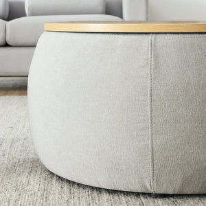 English Elm Round Storage Ottoman with Removable Top and Hidden Compartment, Eucalyptus Frame, 250lb Capacity LIGHT GREY W487P165699