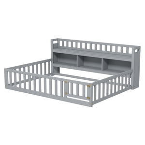 English Elm Twinhouse-sf-gy Solid Wood House Frame Floor Bed for Kids Cozy Low Profile W308P292335