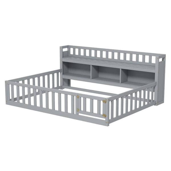 English Elm Twinhouse-sf-gy Solid Wood House Frame Floor Bed for Kids Cozy Low Profile W308P292335